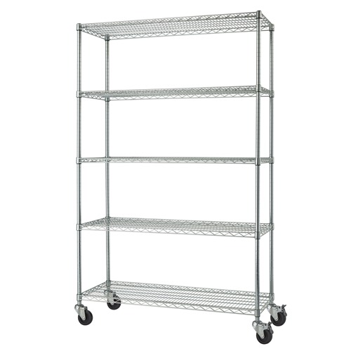 Trinity Pro 5-tier Nsf 48″x18″x72″ Wire Shelving Rack W  Wheels – Nail 