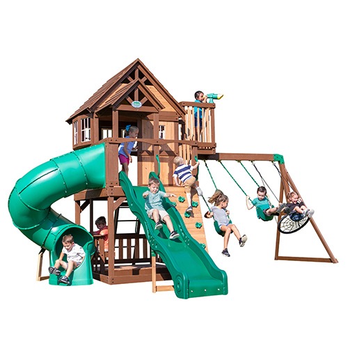 Skyfort Wooden Swing Set with Tube Slide - Skyfort With Tube SliDe BILT 500